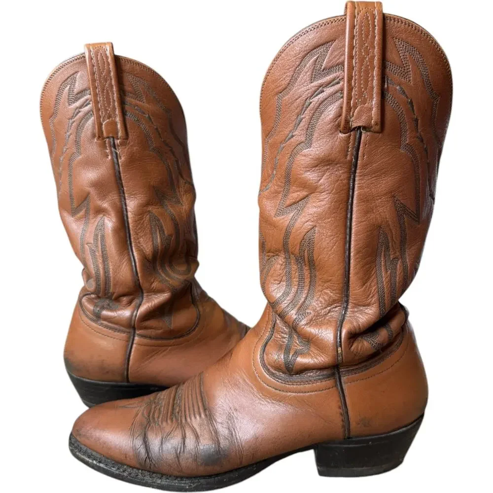 Lucchese 2000 Harrison Brown Cowhide Leather Cowboy Boots 9D